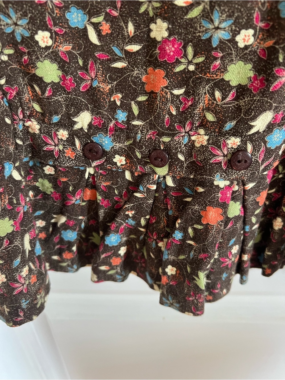 Christopher & Banks Brown Floral Button-Front Short Sleeve Shirt - Picture 3 of 5